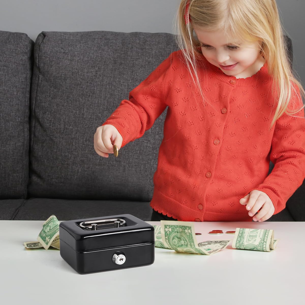 Lovndi Small Cash Box with Lock & Money Slot - Secure Piggy Bank for Kids & Adults - Perfect for Home, Office, and Savings (Black)