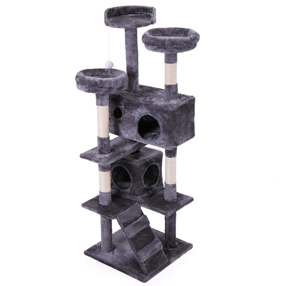 Premium Cat Tree Tower with Scratching Ball, Plush Cushion, Ladder & Condos - Multi-Level Indoor Cat Furniture for Play, Rest & Climbing (Gray) - Perfect for Small Spaces & Active Cats