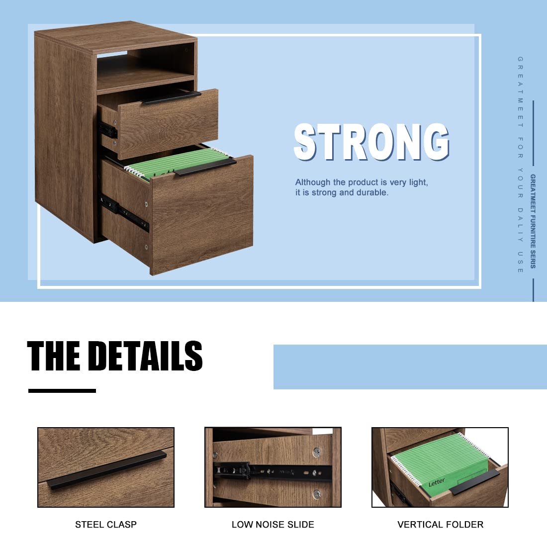KINYING 2-Drawer File Bookcase Cabinet - Brown Wooden Storage Organizer for Office, Home & Study Room