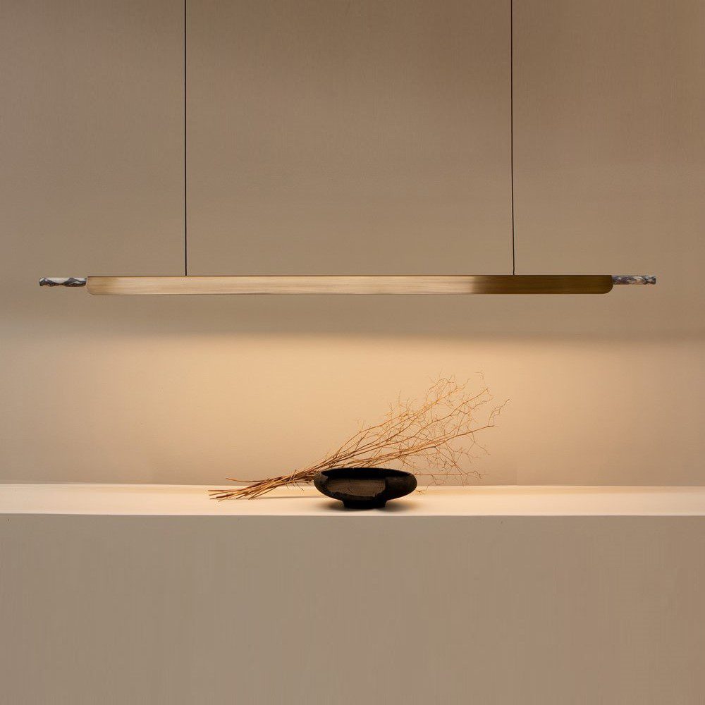 BEN TOVIM DESIGN Formation Linear Pendant Light - Aged Brass & Viola Marble | 7 Size Options | Modern Ceiling Lighting for Dining Room, Kitchen, or Entryway