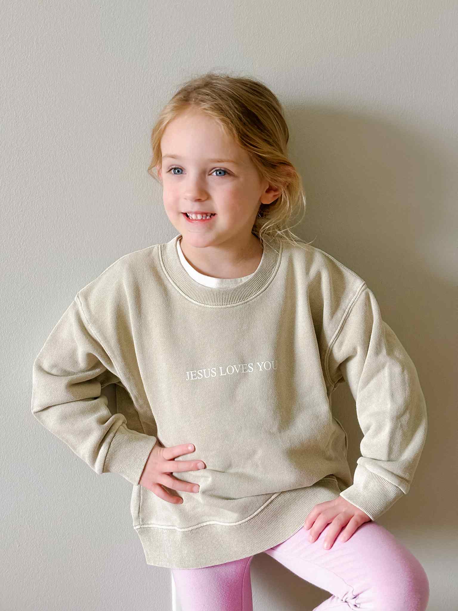 Jesus Loves You Kids Crewneck Sweatshirt - Neutral Color Christian Apparel for Boys & Girls - Perfect for Church, Sunday School & Family Gatherings