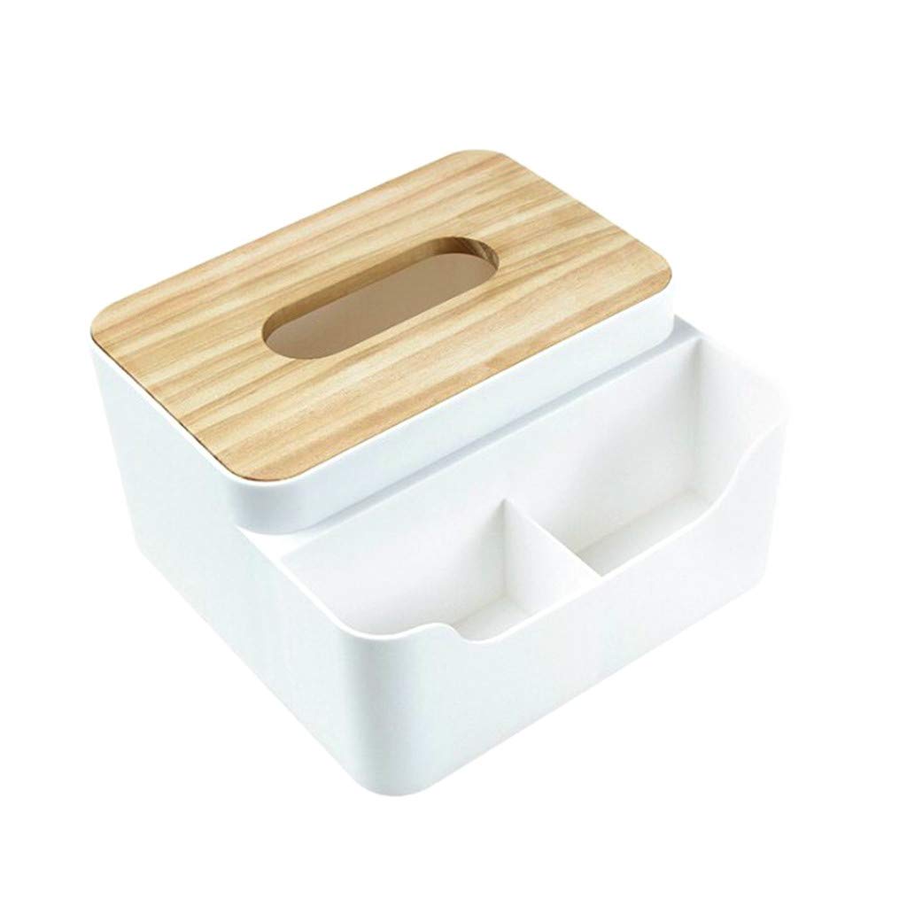 Wooden Desktop Organizer with Tissue Box Holder - Multi-Purpose Storage Box for Cosmetics, Skin Care Products & Office Supplies | Perfect for Dressing Table, Living Room & Workspace Organization