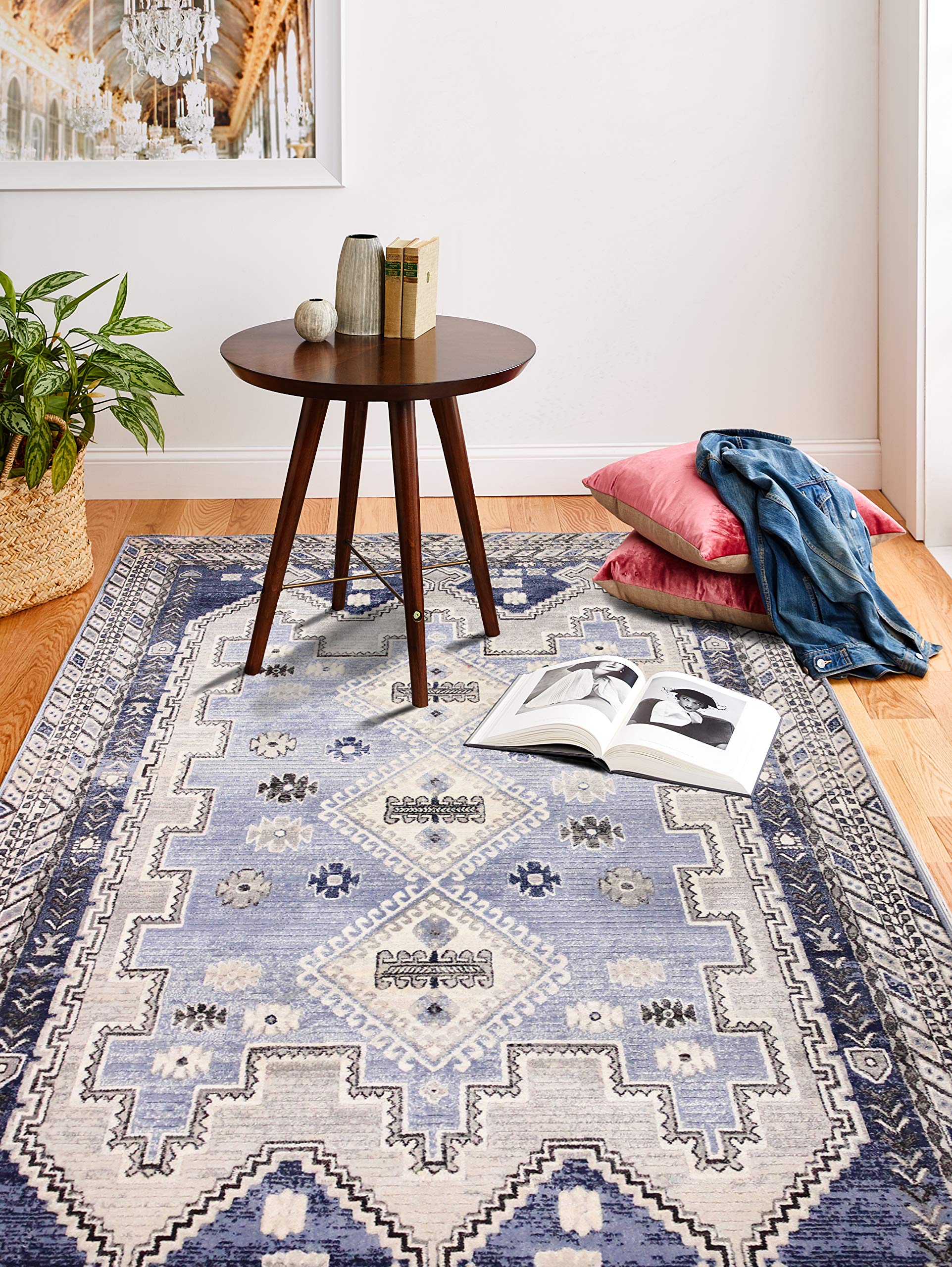 Bashian Collection Luxury Power Loom Polypropylene Area Rug - 7.6’ x 9.6’ Light Blue Runner Rug for Entryway, Living Room, Bedroom - Soft & Durable Home Decor for Modern Housewarming Gifts