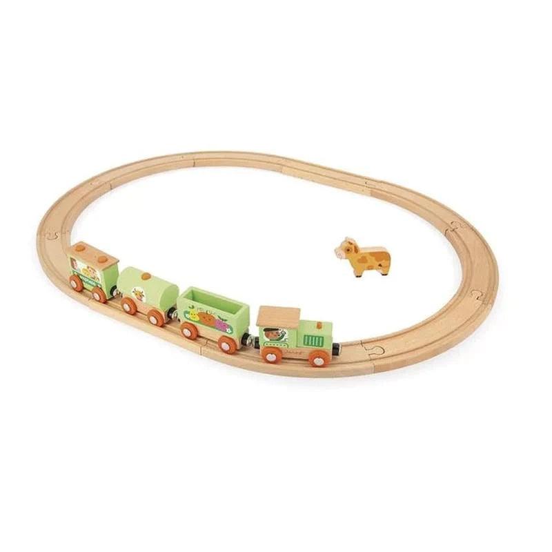 Janod Wooden Farm Train Toy with Circuit Story - Educational Toddler Toy for Kids Ages 2-4 | Pretend Play, Early Learning & Motor Skills Development | Perfect for Birthday Gifts & Preschool Activities
