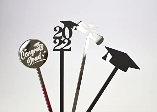 Class of 2022 Graduation Drink Stirrers - Set of 4 - Congrats Grad Party Decorations - Perfect for Graduation Celebrations & Cocktail Parties