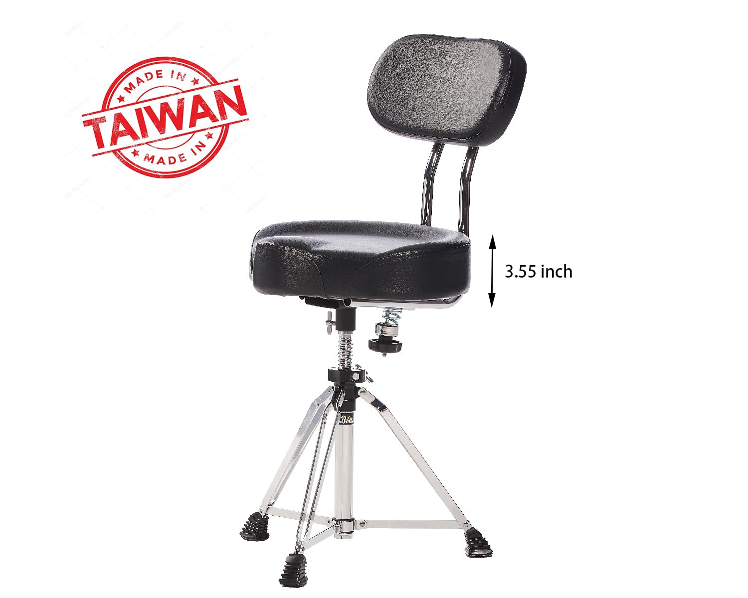 Boltd Adjustable Drum Throne Stool - Motorcycle Style Seat with Large Backrest for Drummers | Made in Taiwan | Comfortable Percussion Stool for Drum Set, Practice & Live Performances