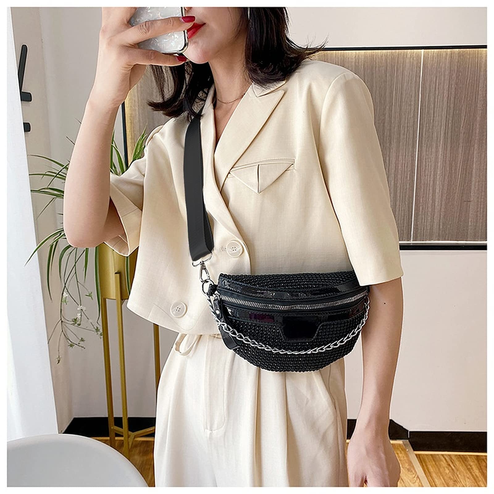 Sparkly Rhinestone Crossbody Bag for Women - Stylish Waist Pouch Fanny Pack with Adjustable Belt, Perfect for Parties, Travel, Beach & Outdoor Activities | Trendy Accessory for Night Out, Concerts & Festivals