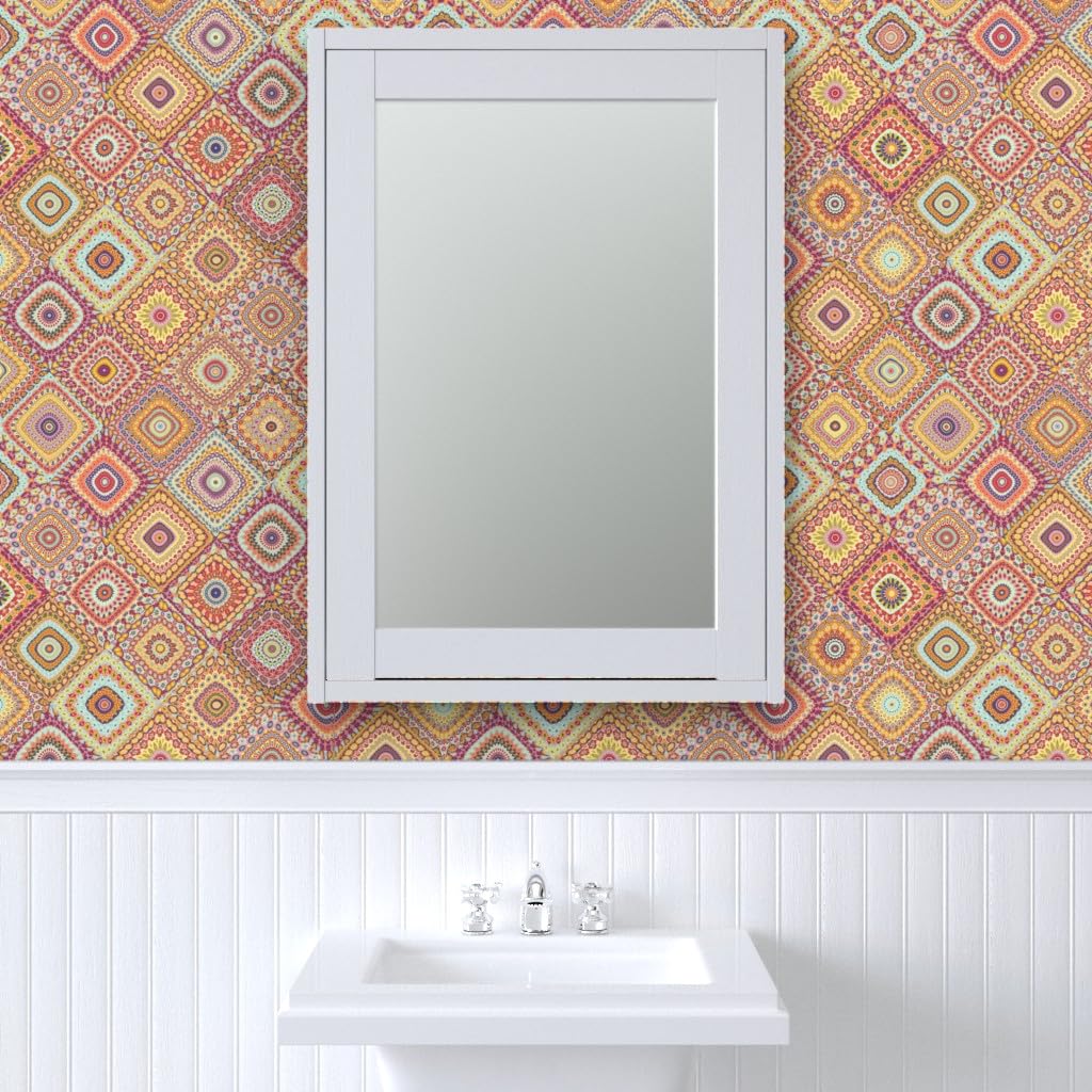 Peel & Stick Removable Wallpaper 9ft x 2ft - Spring Floral Kaleidoscope Boho Design for Bedroom, Living Room & Nursery | Easy DIY Home Decor by Spoonflower
