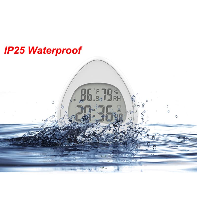 Lancoon Digital Wall Clock - Silent Waterproof Shower Clock with Temperature & Humidity Sensor, Suction Hook & Bracket - Perfect for Bathroom, Kitchen & Office (White)