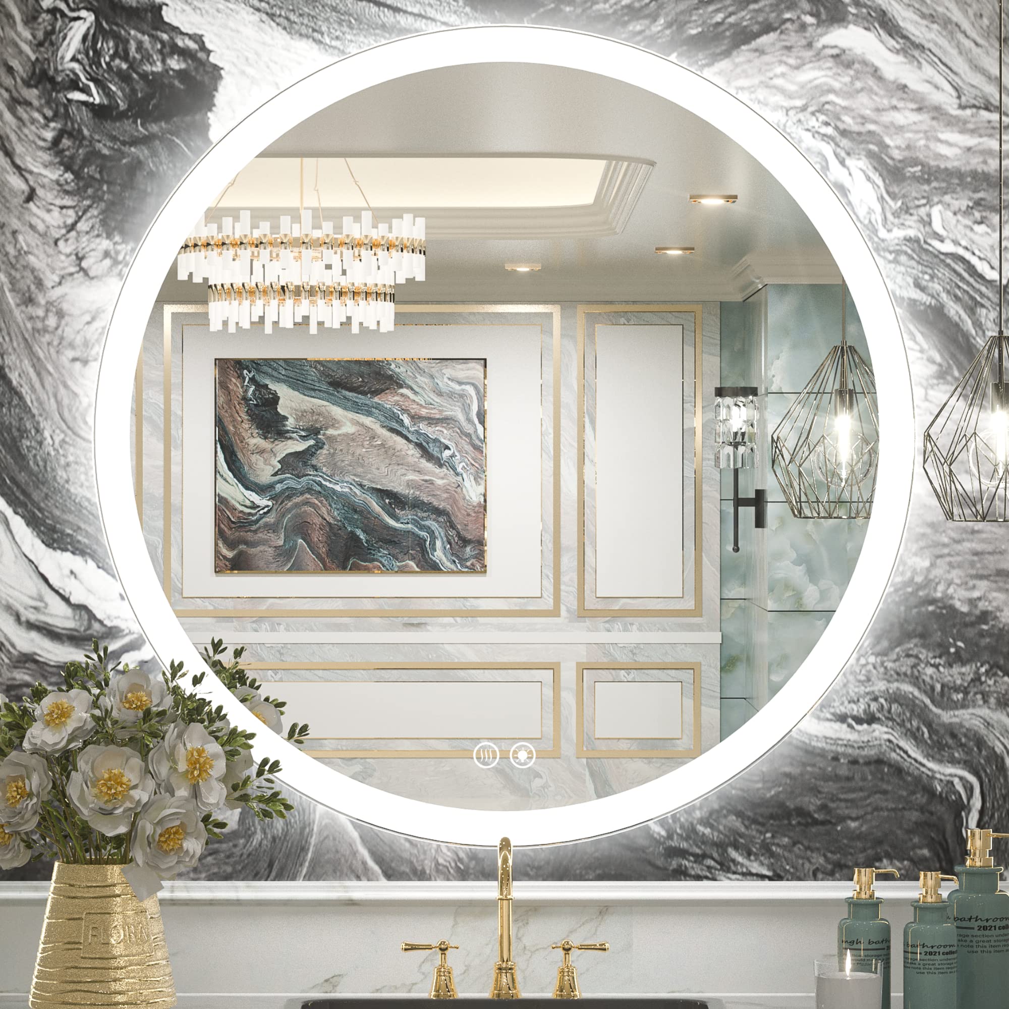 TokeShimi 40 Inch LED Bathroom Mirror - Large Round Anti-Fog Wall Mounted Makeup Mirror with Dimmable Lights | Perfect for Vanity, Dressing Room & Modern Bathroom Decor