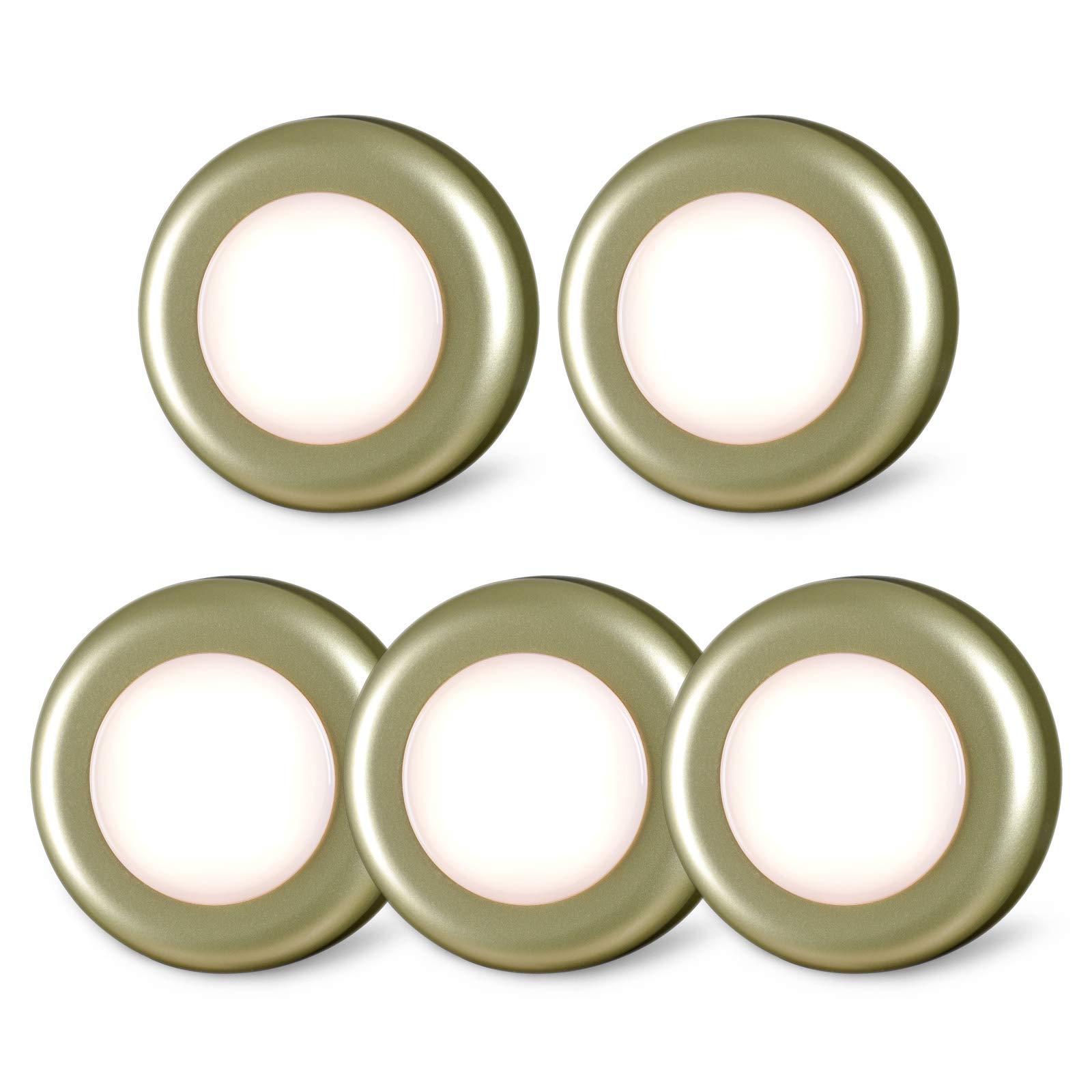 STAR-SPANGLED Battery Operated LED Tap Lights - 5 Pack Push Button Puck Lights for Closet, Kitchen Cabinets & Night Use (Gold/Warm White) - Perfect for Bedrooms, Hallways, Stairs & DIY Home Lighting Projects