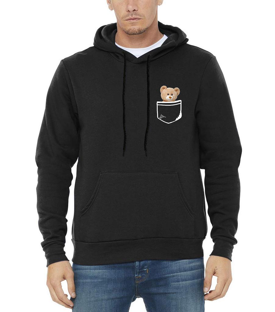 **Men's Black Teddy Bear Pocket Hoodie - Soft Pullover Sweater for Casual Wear & Gifts**