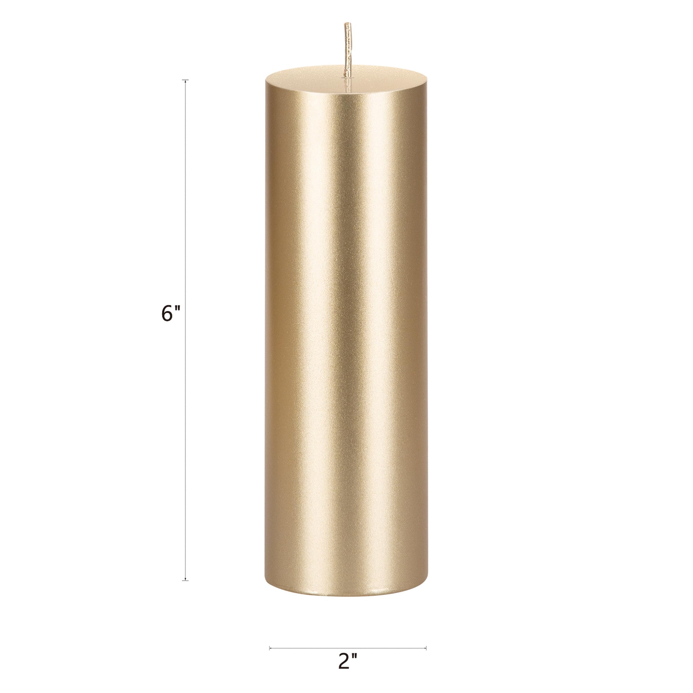 Premium Unscented Solid Gold Pillar Candles Set of 3 - Hand-Poured 2x6 Inch Luxury Wax Candles for Home Decor, Weddings, Spa Relaxation, Holiday Centerpieces & Prayer Vigils