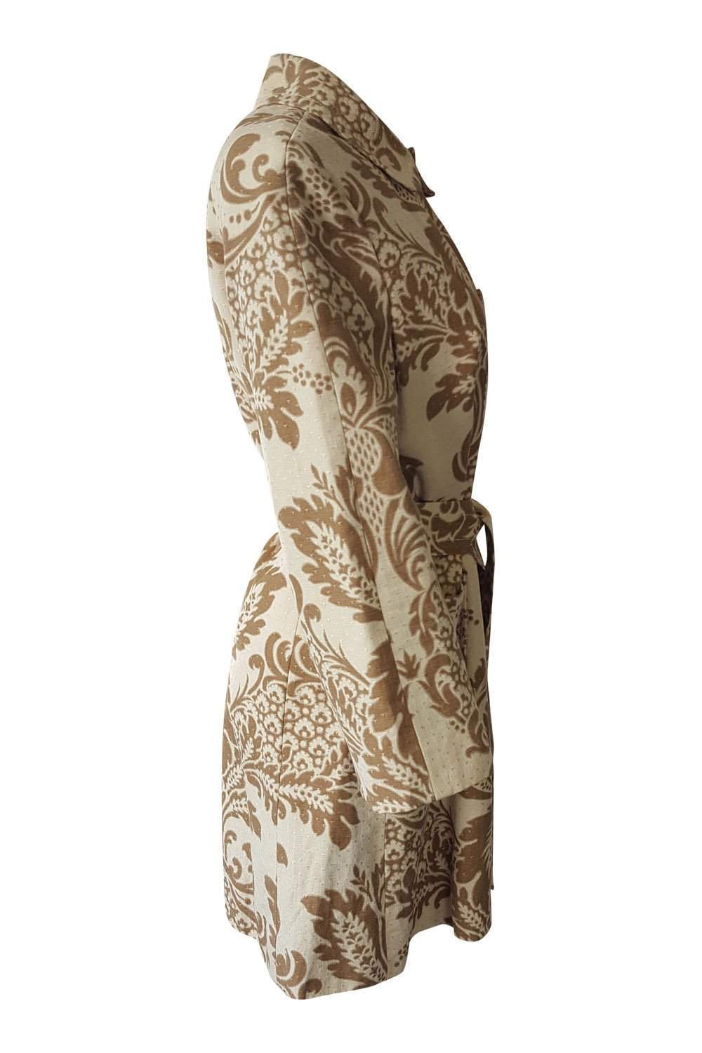 DKNY Women's Brown Linen Blend Floral Print Belted Coat - Size UK 8 (US 4) - Lightweight Spring/Summer Trench Coat for Office, Travel & Casual Outings