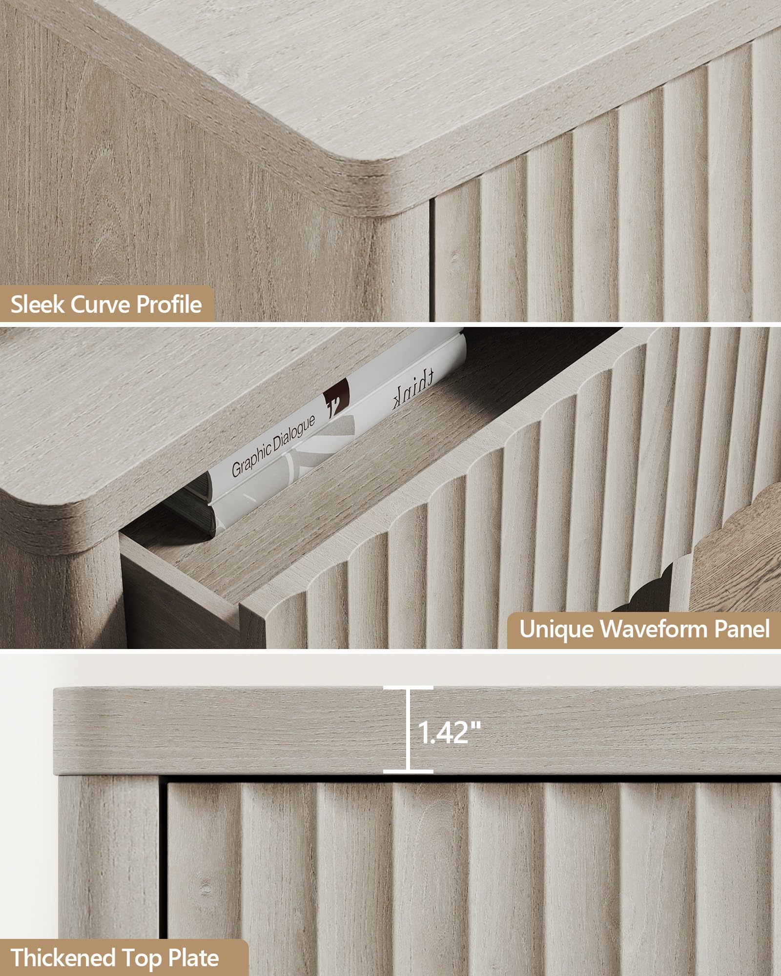 SICOTAS Set of 2 Modern Nightstands with Drawer Storage - 22.7