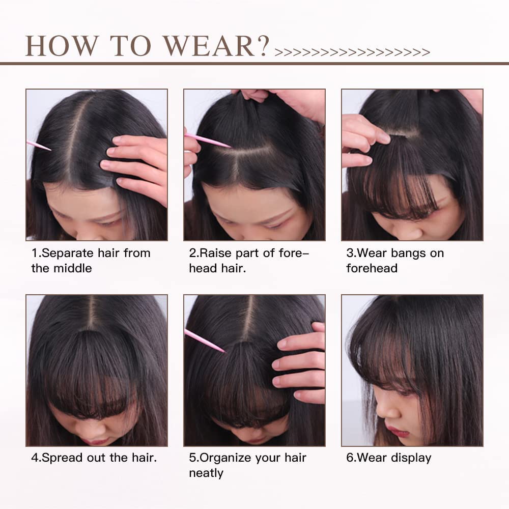 Ekan Clip On Hair Bangs - Natural Dark Brown Front Hair Fringe Extension Wig Band Headband for Women & Girls | Perfect for Cosplay, Costume Parties & Daily Styling