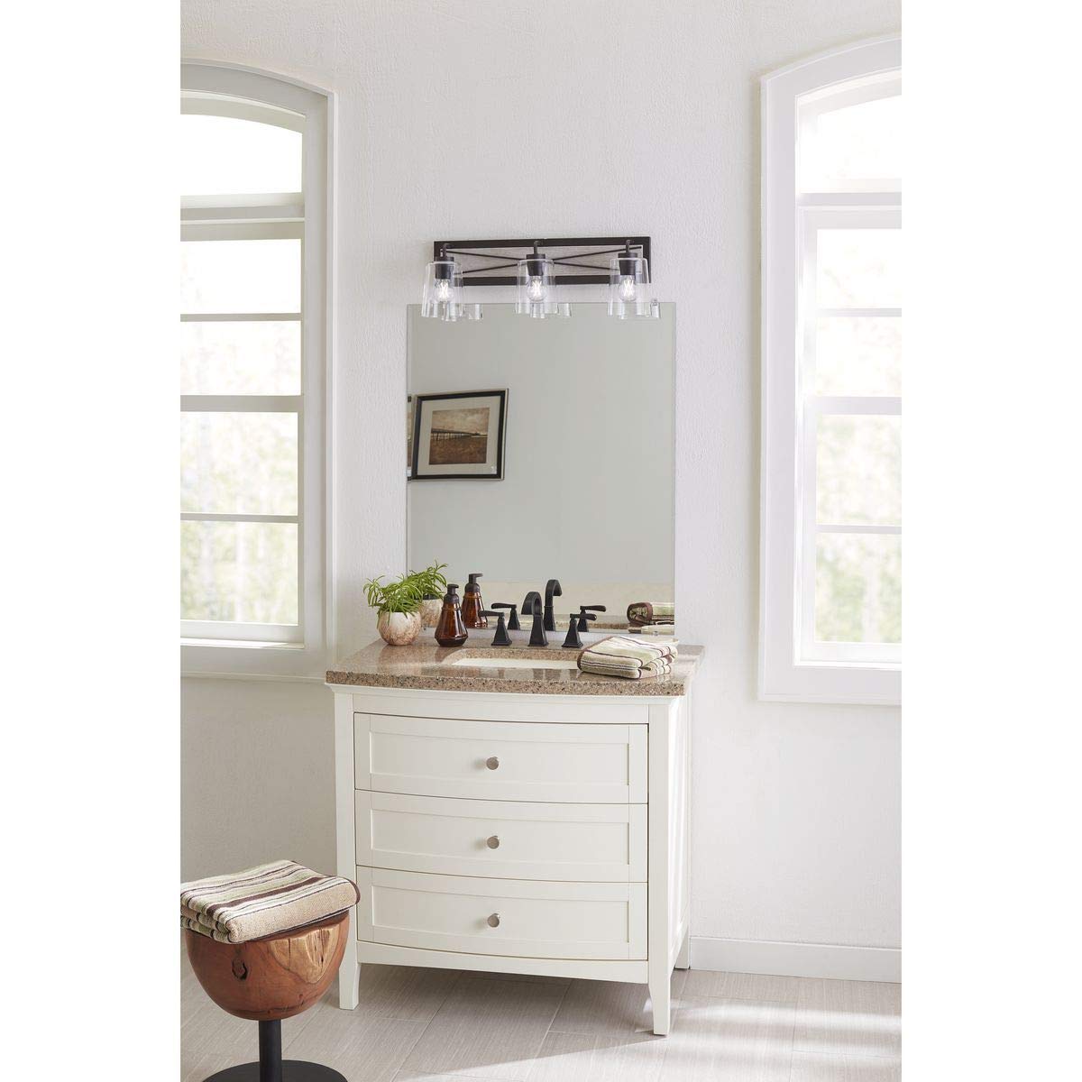 Progress Lighting Briarwood Collection 3-Light Clear Glass Coastal Bath Vanity Light in Graphite & Black - Perfect for Bathroom Vanity, Powder Room, and Coastal Style Home Decor
