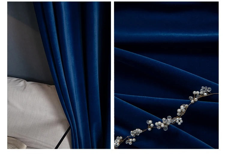 Luxury Velvet Curtains for Living Room - Soft Plush Blackout Drapes, Navy Blue, Modern Thermal Insulated Window Treatments for Bedroom & Home Decor