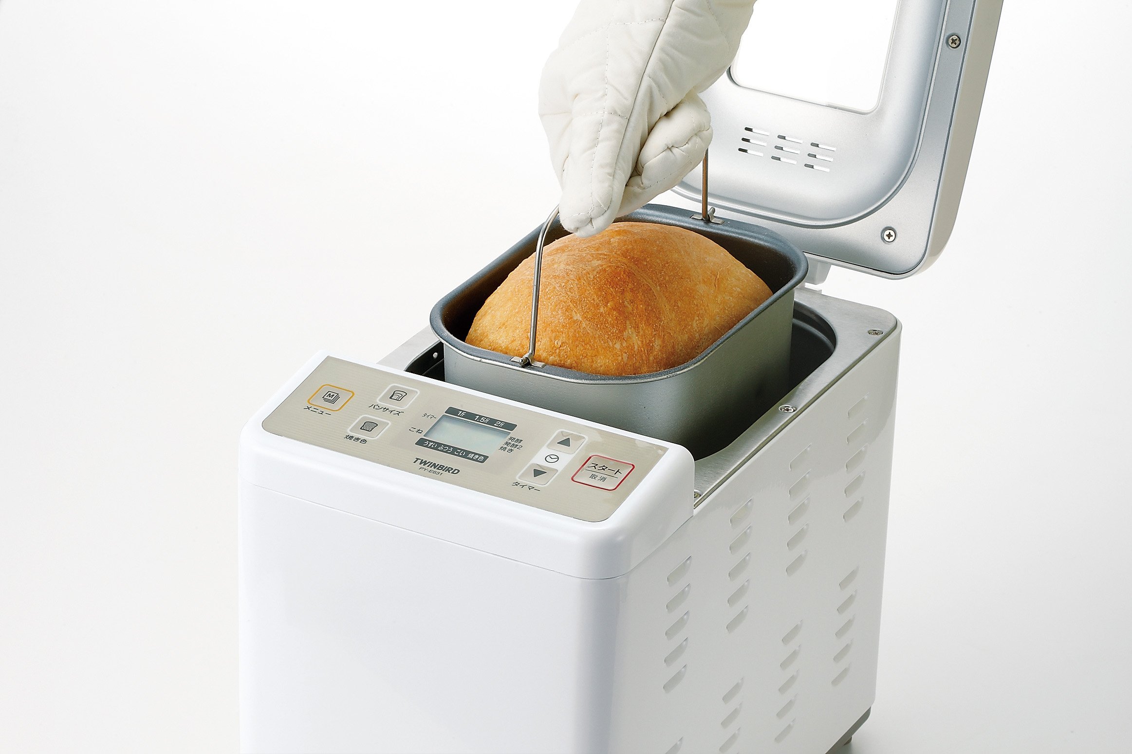 Twinbird Home Bakery White PY-E631W Rice Bread Maker - Bake Fresh Rice Flour Bread, Rice Cakes & More - Perfect for Gluten-Free Baking & Asian Cuisine at Home