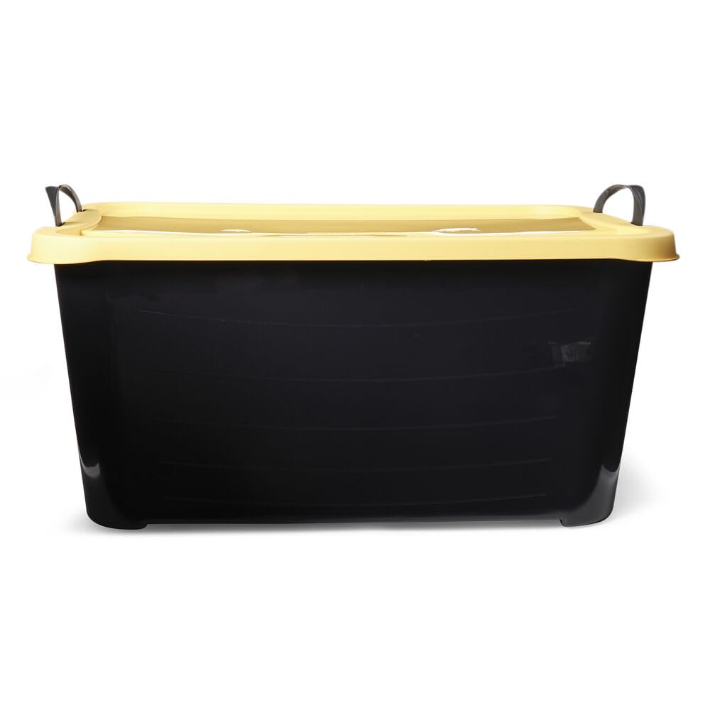 55 Quart Stackable Plastic Storage Bins with Lids - 6 Pack Black & Yellow for Closet, Laundry Room, Garage & Home Organization | Space-Saving Storage Solution for Clothes, Toys & Household Items