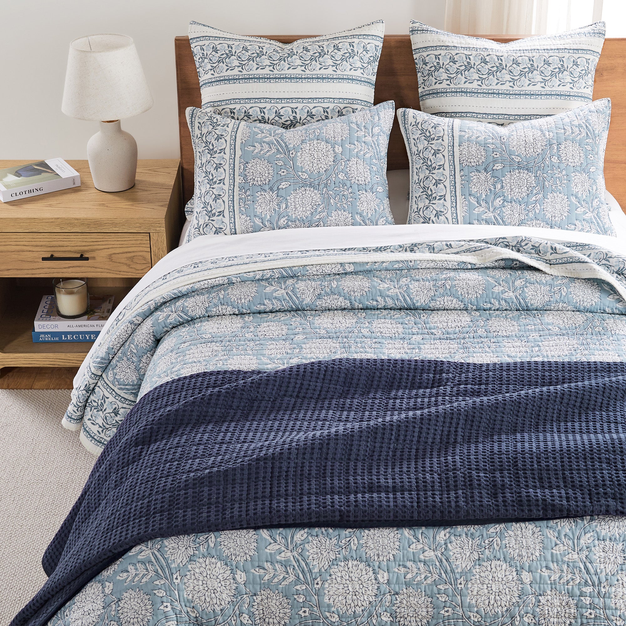 Adare Blue Quilt Set Queen Size - Soft Luxury Bedding Set with Matching Pillowcases - Perfect for Master Bedroom, Guest Room & Cozy Home Decor