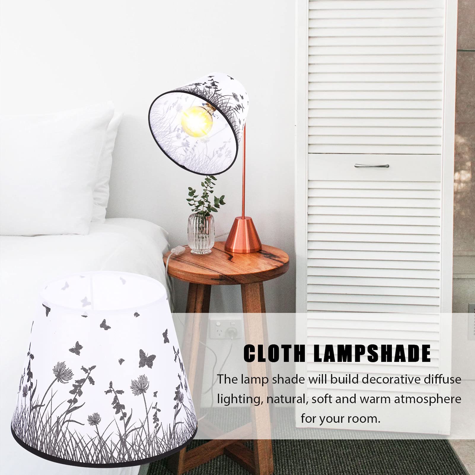 Uonlytech Floral Fabric Lampshade - E27 Drum Lamp Shade for Table Lamps Replacement (22x14x17cm) - Perfect for Bedroom, Living Room & Office Decor