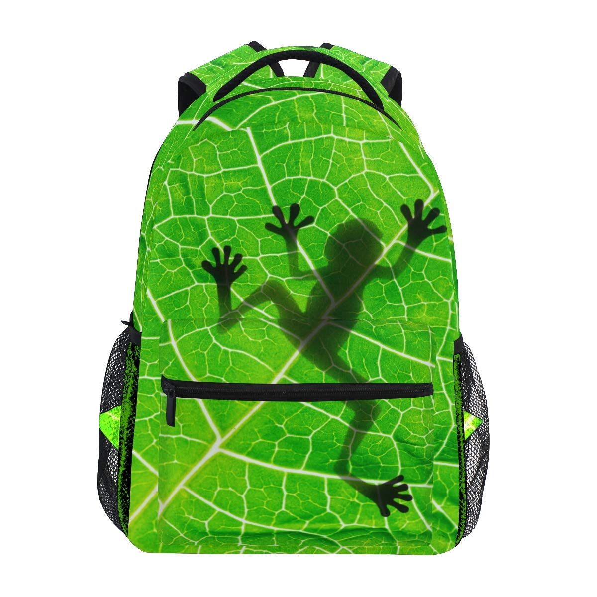 Stylish Frog Leaf Print Backpack for Adults - Durable School, College & Travel Bookbag with Zipper - Perfect for Hiking, Day Trips & Casual Use - Unisex Design for Women & Men