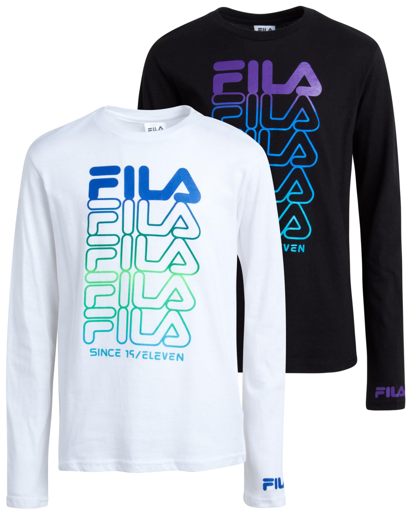 Fila Boys' Athletic Performance Long Sleeve T-Shirt 2 Pack - Moisture Wicking Youth Activewear Tee for Sports & Training (Sizes S-XL) - Perfect for Basketball, Soccer & Gym Workouts