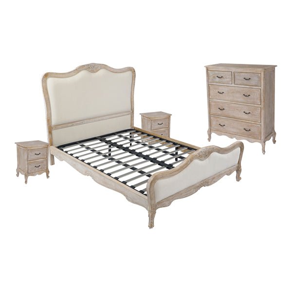 Luxury 4-Piece King Size Bedroom Set - White Washed Finish | Modern Bedroom Furniture Suite for Master Bedroom & Guest Room Decor