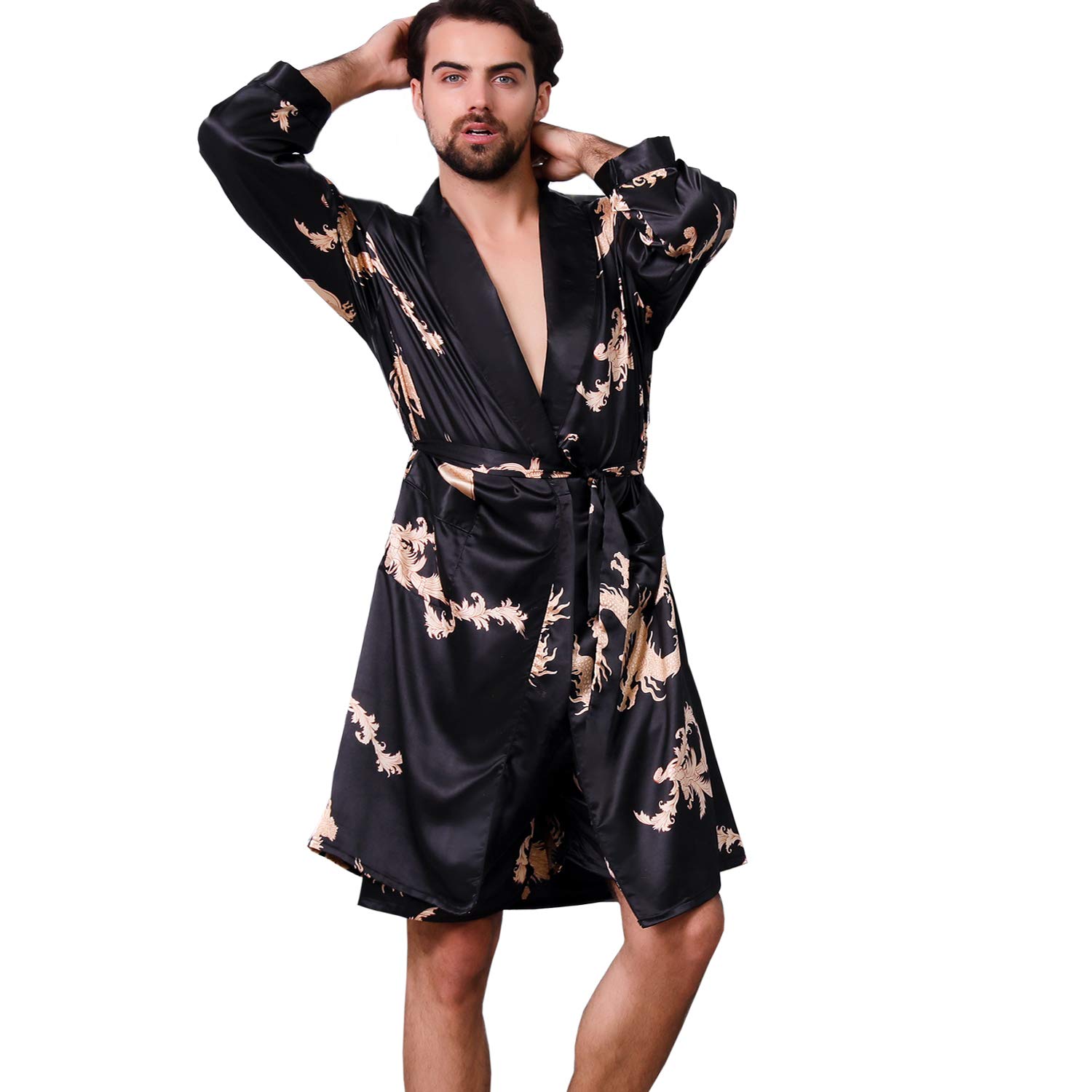 Luxury Men's Satin Robe - Soft Silk Kimono Bathrobe with Long Sleeves for Sleepwear, Lounge & Spa - Perfect for Home Relaxation and Gift Giving