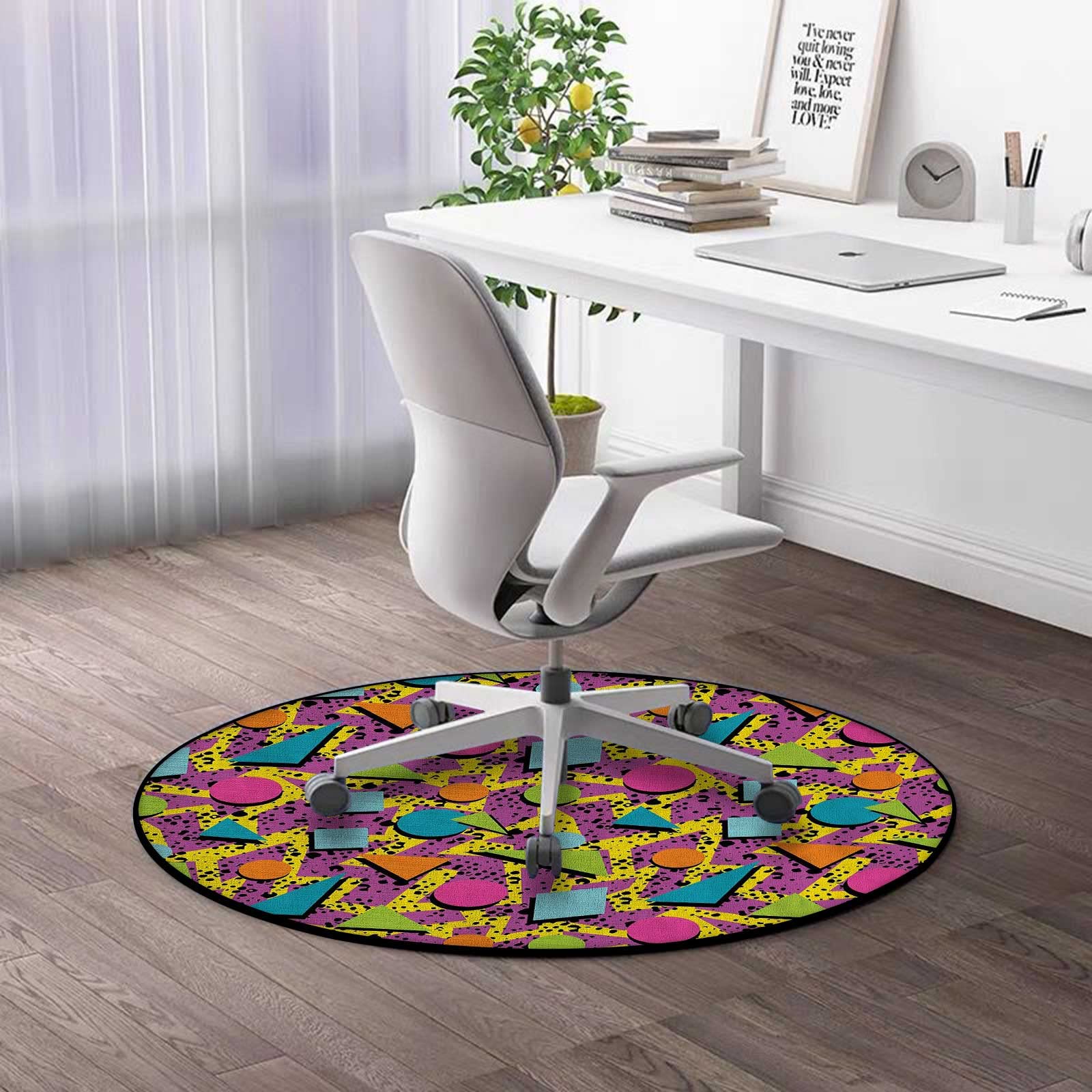 5FT Colorful Non-Slip Round Outdoor Rug - Waterproof Durable Salon Mat for Tile Floors, Perfect for Patio, Deck, Computer Desk & Rolling Chairs - Vibrant Multicolor Design for Home & Office Use