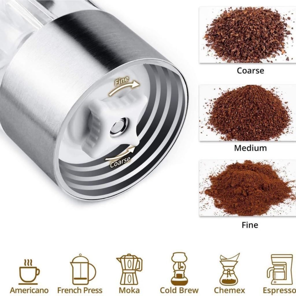 Premium Hand Coffee Grinder - Portable Manual Bean Grinder with Adjustable Coarseness for Espresso, French Press & Pour Over | Compact Household & Travel Coffee Machine for Fresh Ground Beans at Home, Office or Camping