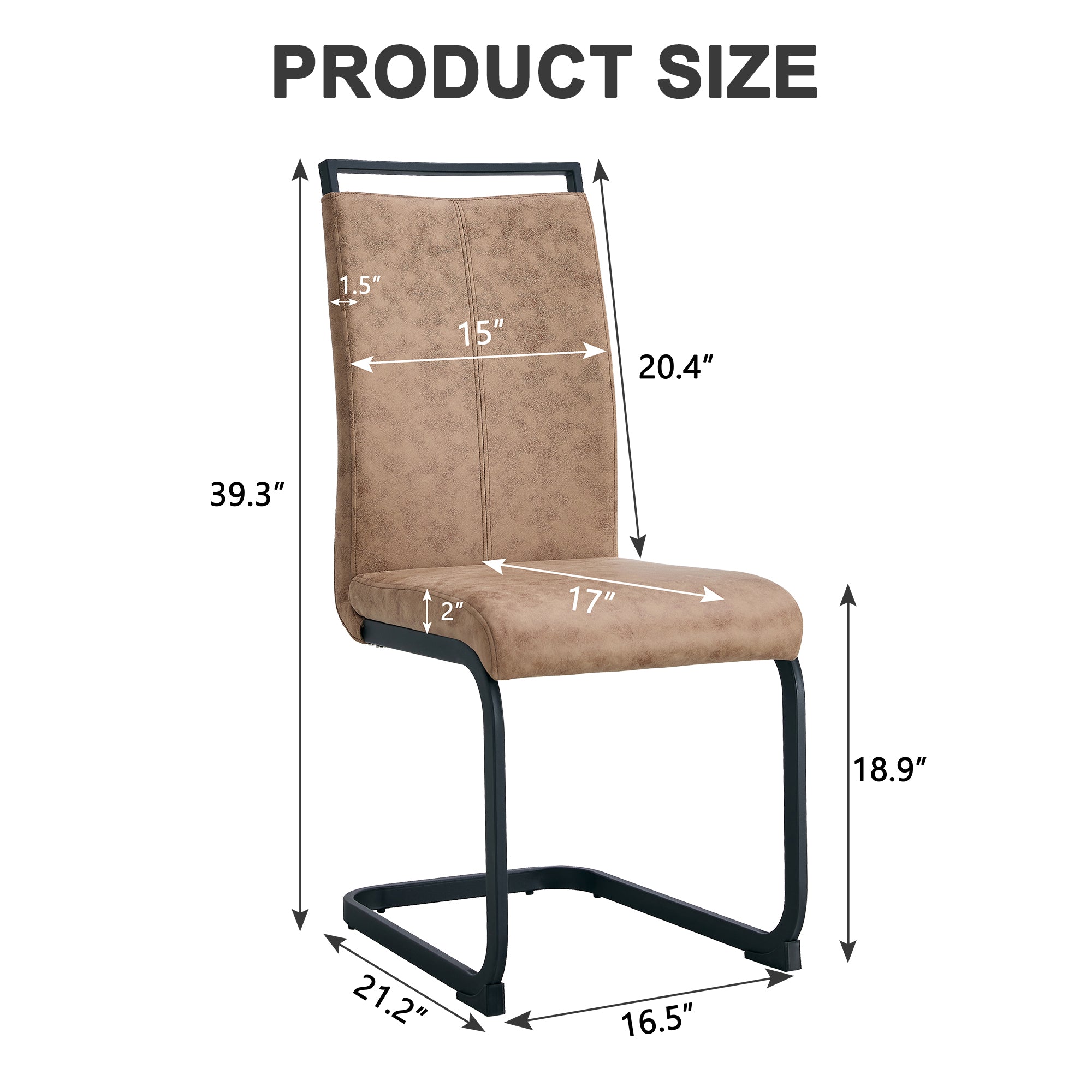 High Back Upholstered Dining Chairs Set of 2 - Modern Tech Fabric C-Shaped Tube Design with Black Metal Legs for Kitchen, Dining Room, Office, Patio & Guest Seating | Comfortable & Stylish Brown Chairs for Home Decor