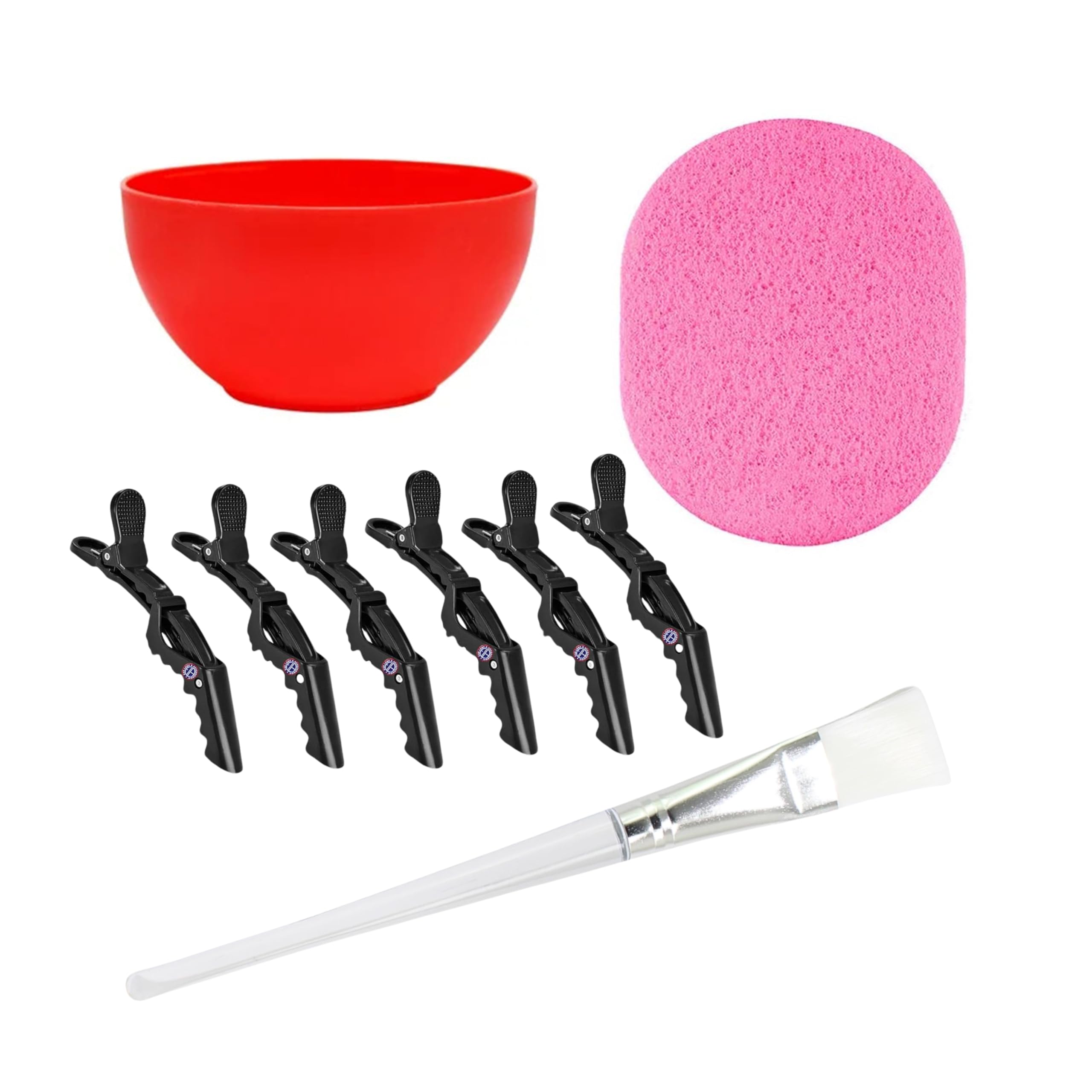 Ear Lobe & Face Mask Accessories Kit - 200ml Mixing Bowl, Transparent Handle Brush, Cleaning Sponge & 6 Hair Clips for DIY Skincare & Beauty Treatments at Home Spa