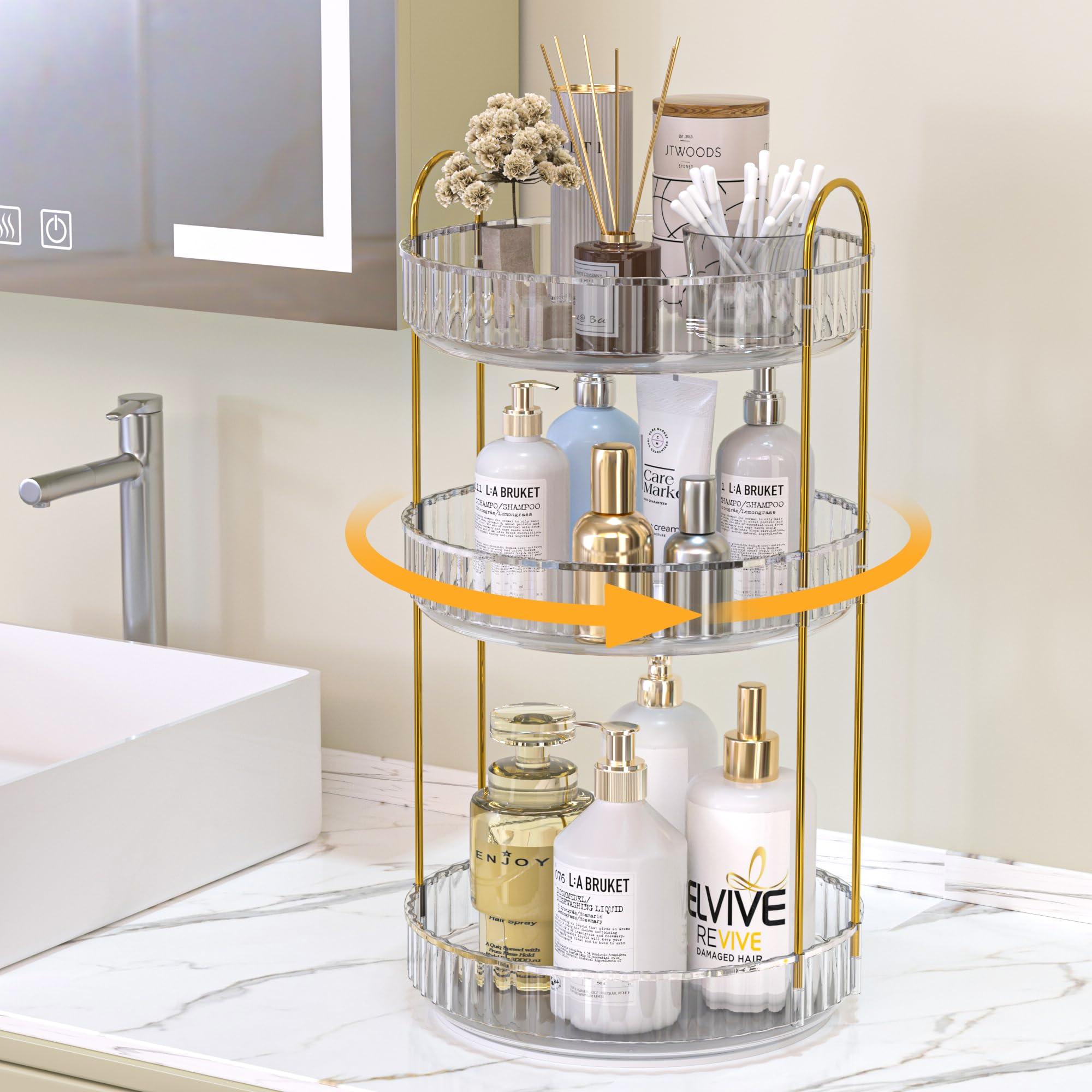 360° Rotating 3-Tier Skincare & Makeup Organizer - 9