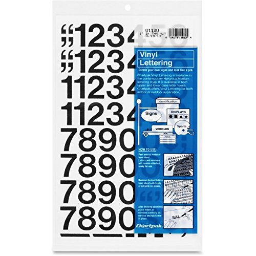 Chartpak Self-Adhesive Black Vinyl Press-On Numbers 1 Inch Height – 44/Pack for Sports Jerseys, DIY Projects & Equipment Labeling