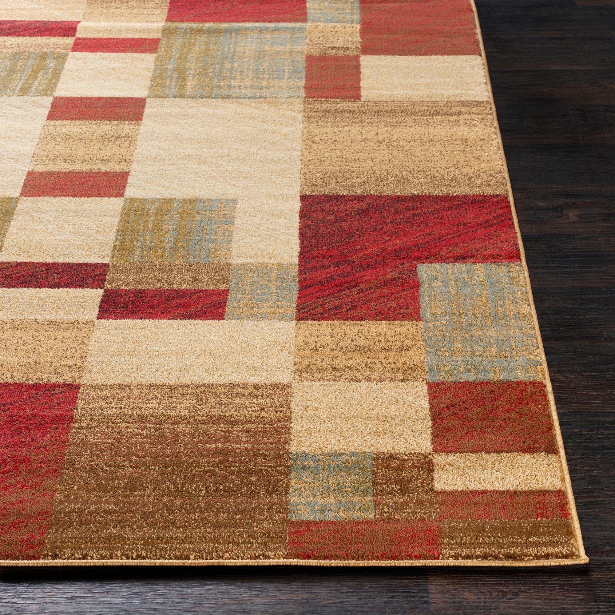 Mark&Day 8ft Round Redcliff Modern Dark Red Area Rug - Soft Red Beige Carpet for Living Room, Bedroom, Kitchen | Non-Slip Floor Mat for Home Decor, Dining Area & Office (7'10