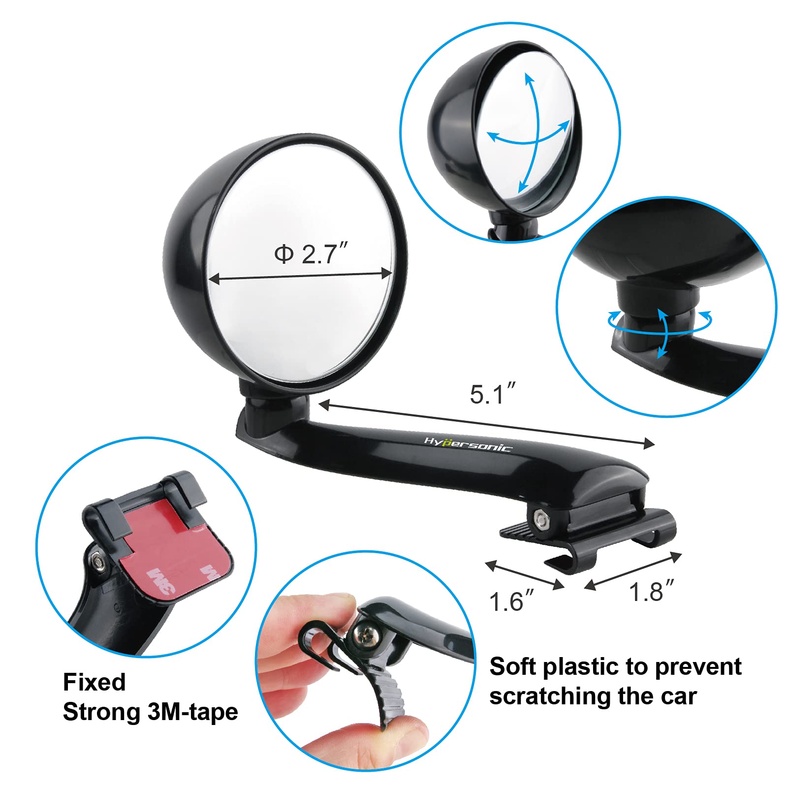 2-Pack Car Rear View Mirror - Wide Adjustable Blind Spot Mirror, Round Convex Panoramic Side Mirrors for Cars, SUVs & Trucks | Enhanced Safety & Visibility for Parking, Lane Changes & Highway Driving