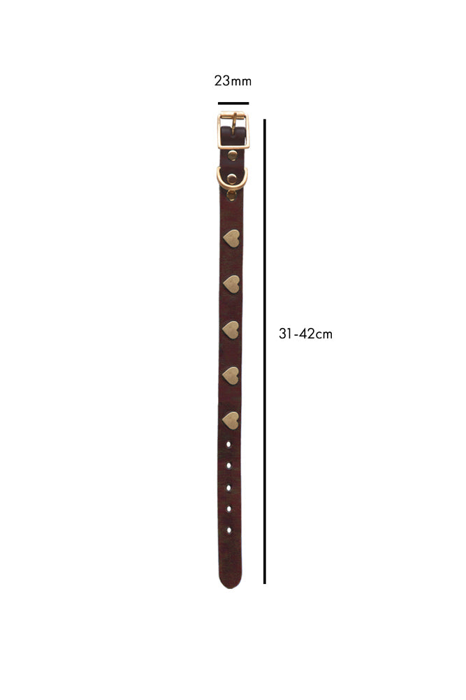 Premium Brown Leather Dog Collar with Heart Decor - Adjustable Sizes (XS-XL) for Small to Large Dogs | Perfect for Walks, Training & Fashion Accessories