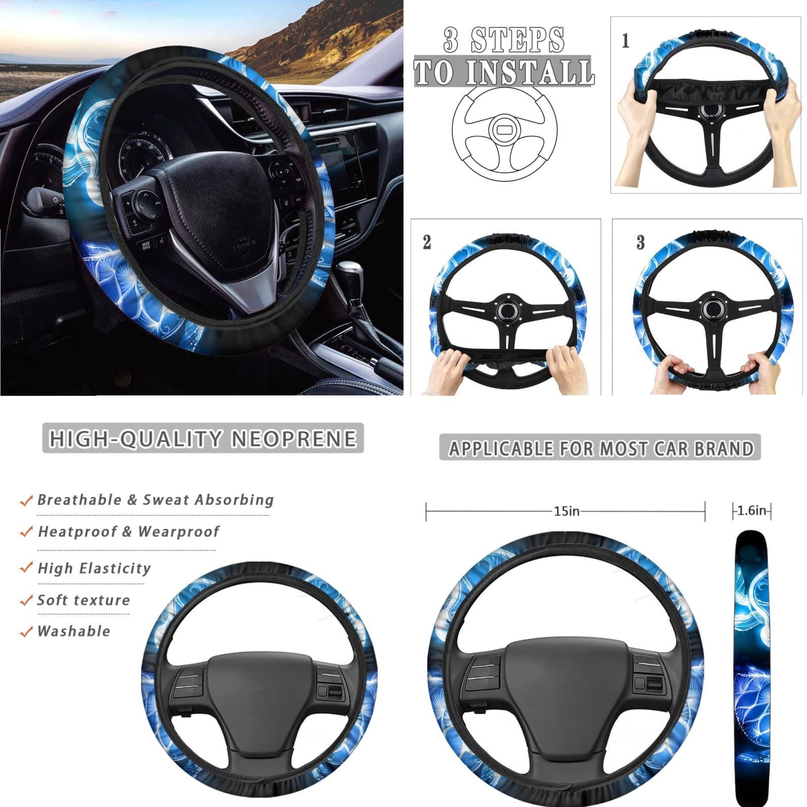 11Pcs Sea Turtle Car Accessories Set - Steering Wheel Cover & Seat Covers for Men & Women | Beach Style Auto Decor
