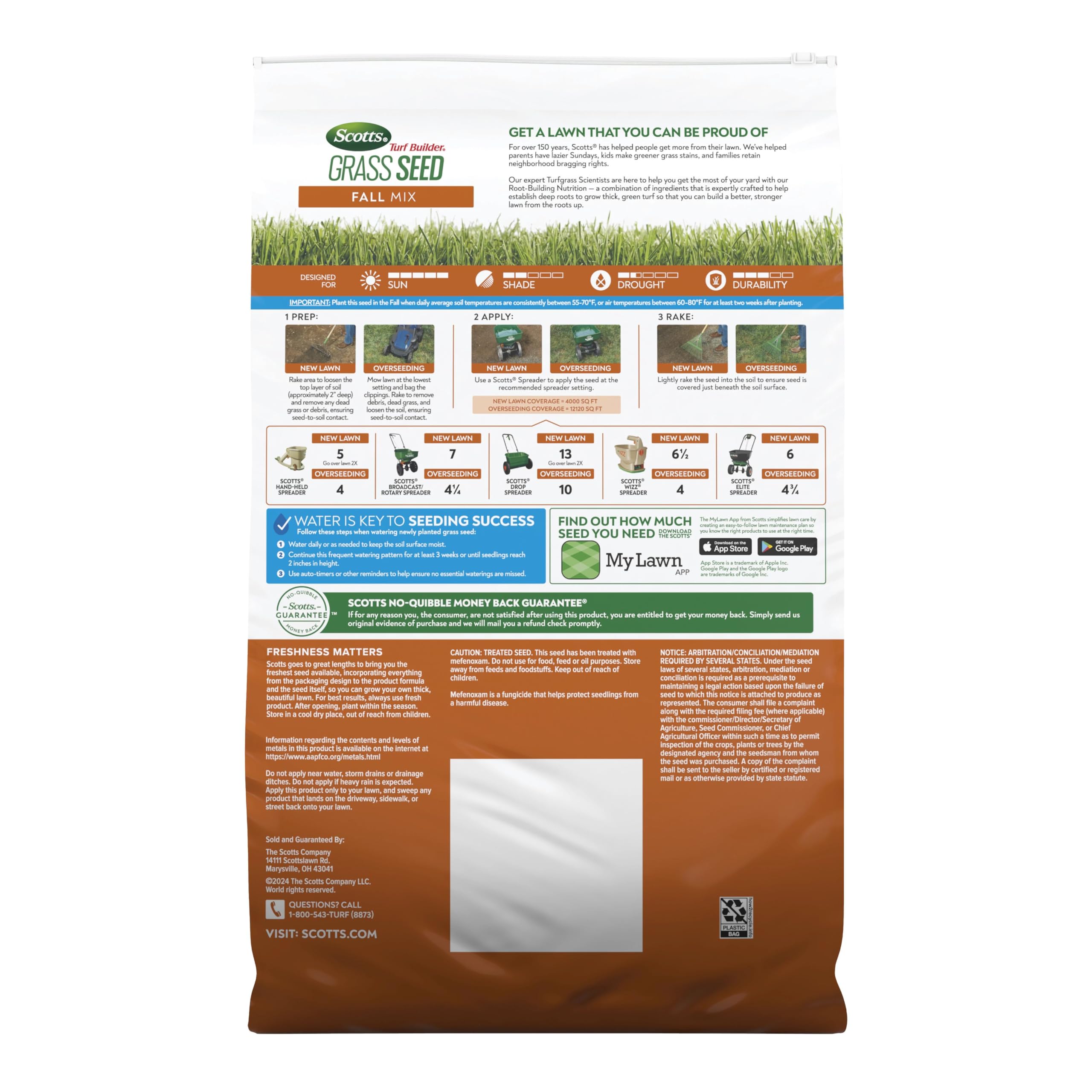 Scotts Turf Builder Fall Grass Seed Mix with Fertilizer & Soil Improver - 16 lb Bag for Lawn Repair & Thickening - Perfect for Fall Seeding, Overseeding & Bare Spot Repair in Yards & Landscapes
