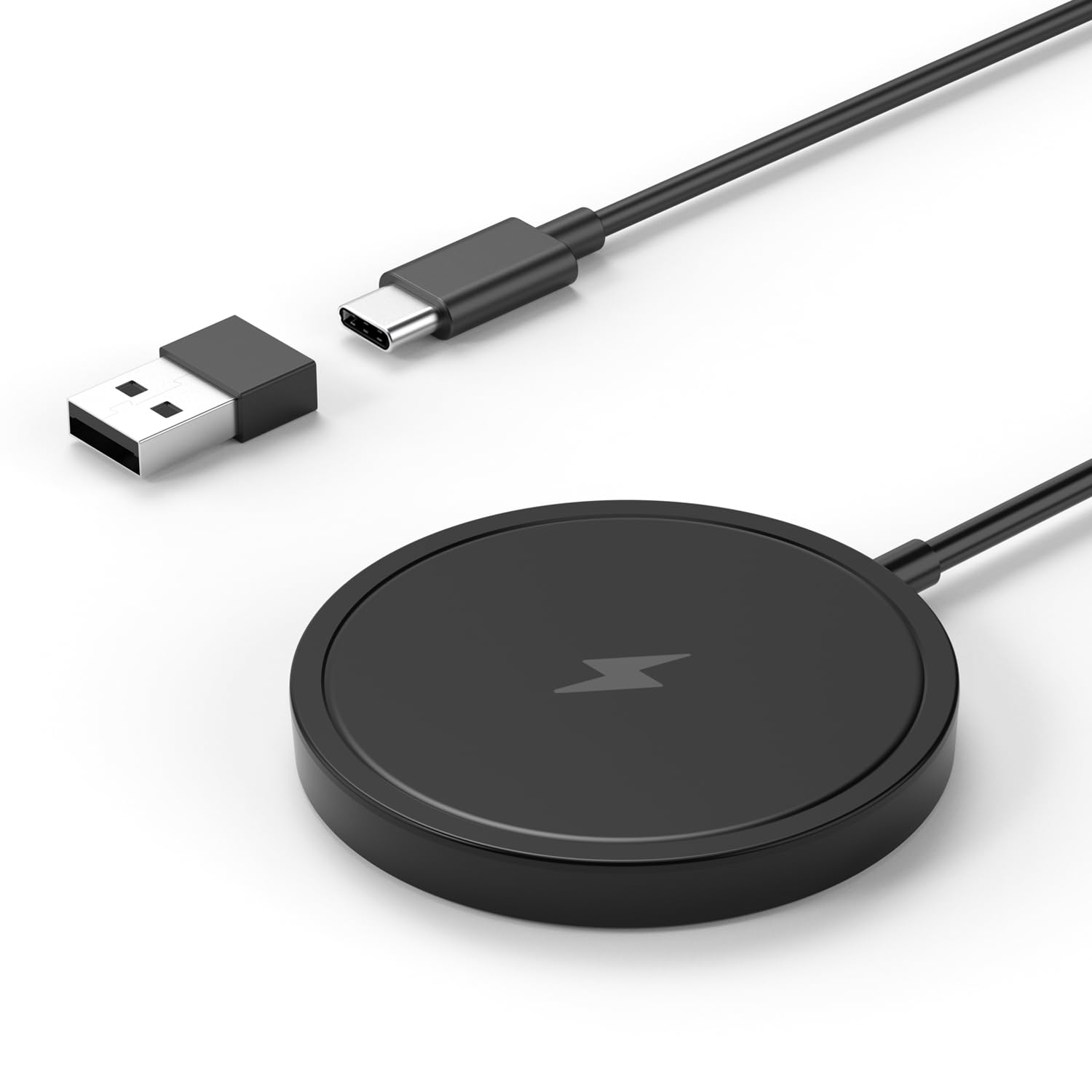15W Max Fast Magnetic Wireless Charger Pad for iPhone 15/14/13/12 - USB-A Converter Included - Black | Perfect for Home, Office & Car Charging