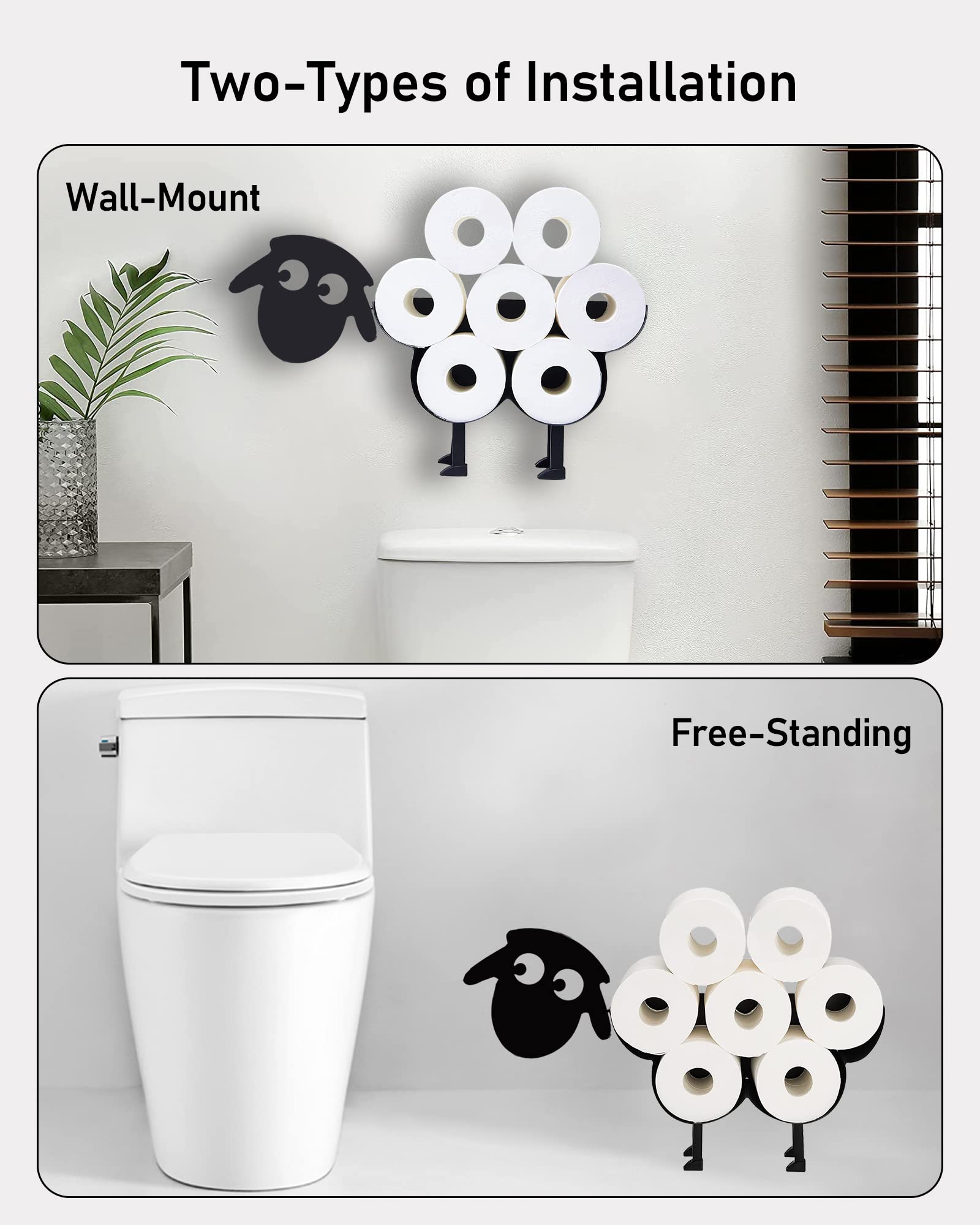 Funny Black Sheep Wall-Mounted Toilet Paper Holder - Metal Animal Decor Storage for 8 Rolls | Bathroom, Farmhouse & Rustic Home Decor Accessory