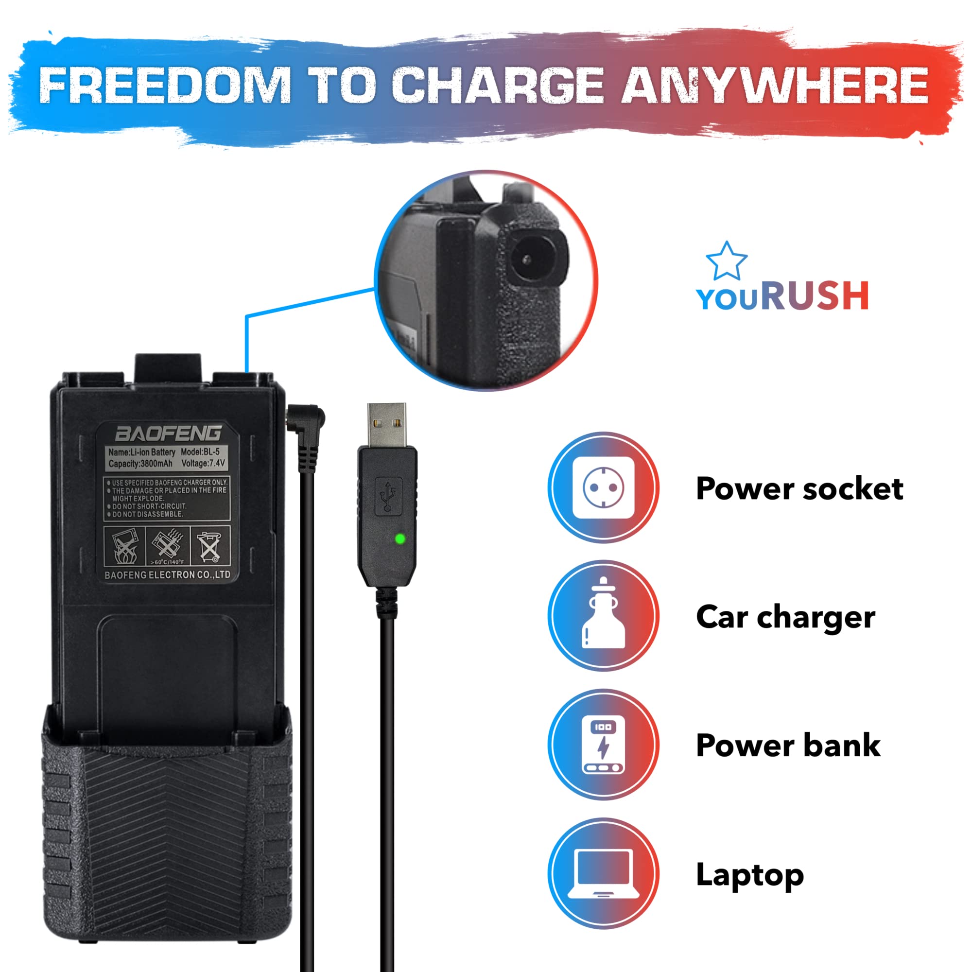Portable Ham Radio 2 Pack UV-5R 8W Dual Band Two Way Radio with Extended Battery BL-5L 3800mAh - Includes Lanyard, USB Programming Cable & Charger - Chirp Support & USA Warranty - Perfect for Outdoor Adventures, Emergency Communication, and Hobbyist Use