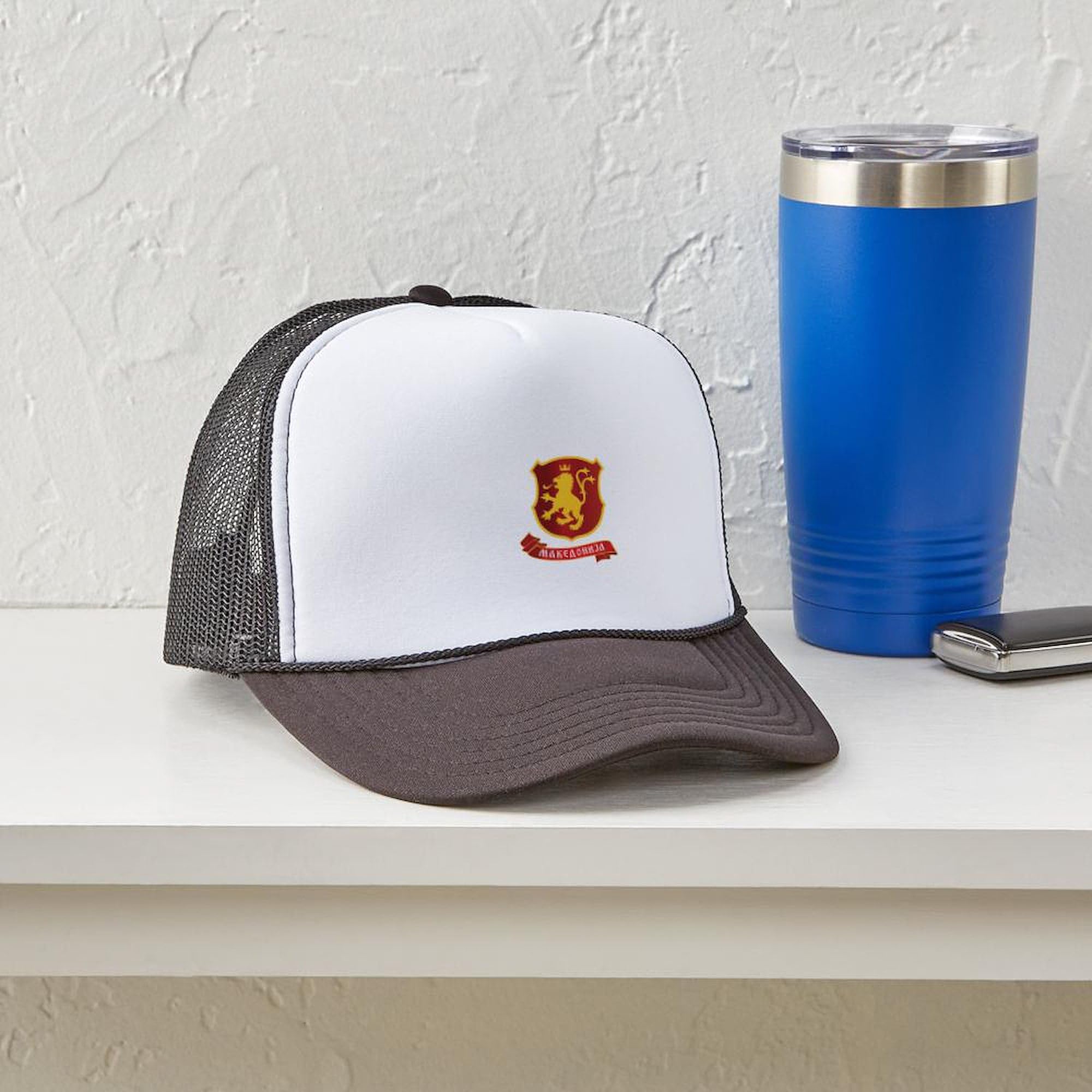Macedonia Lion Crest Adjustable Snapback Trucker Hat - Stylish & Breathable Mesh Back for Outdoor Activities, Sports & Casual Wear