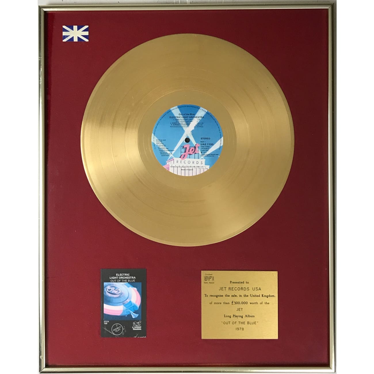 ELO Out Of The Blue BPI Gold LP Award - Vinyl Record Collector's Edition | Perfect for Music Lovers & Vintage Vinyl Collections | Great Gift for ELO Fans & Audiophiles