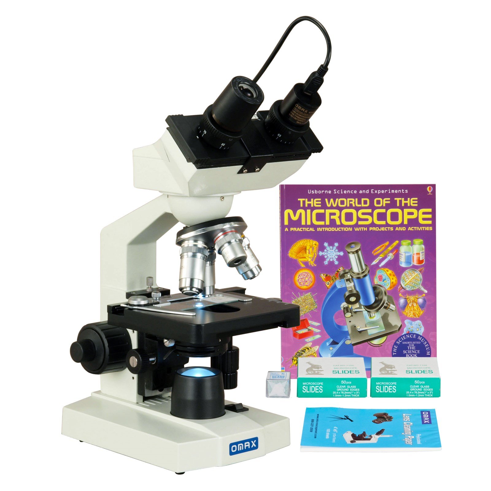 OMAX 40-2500X LED Digital Binocular Lab Microscope with 3MP Camera - Includes Blank Slides, Covers, Lens Paper & Instruction Book - Perfect for Science Labs, Classroom Education & Home Biology Experiments