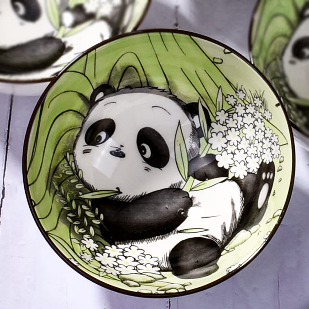 Stylish Panda Ceramic Rice Bowls & Chopsticks Set - 2-Piece Asian Dinnerware for Soup, Dessert, Rice | Perfect Gift for Home Dining & Party Use