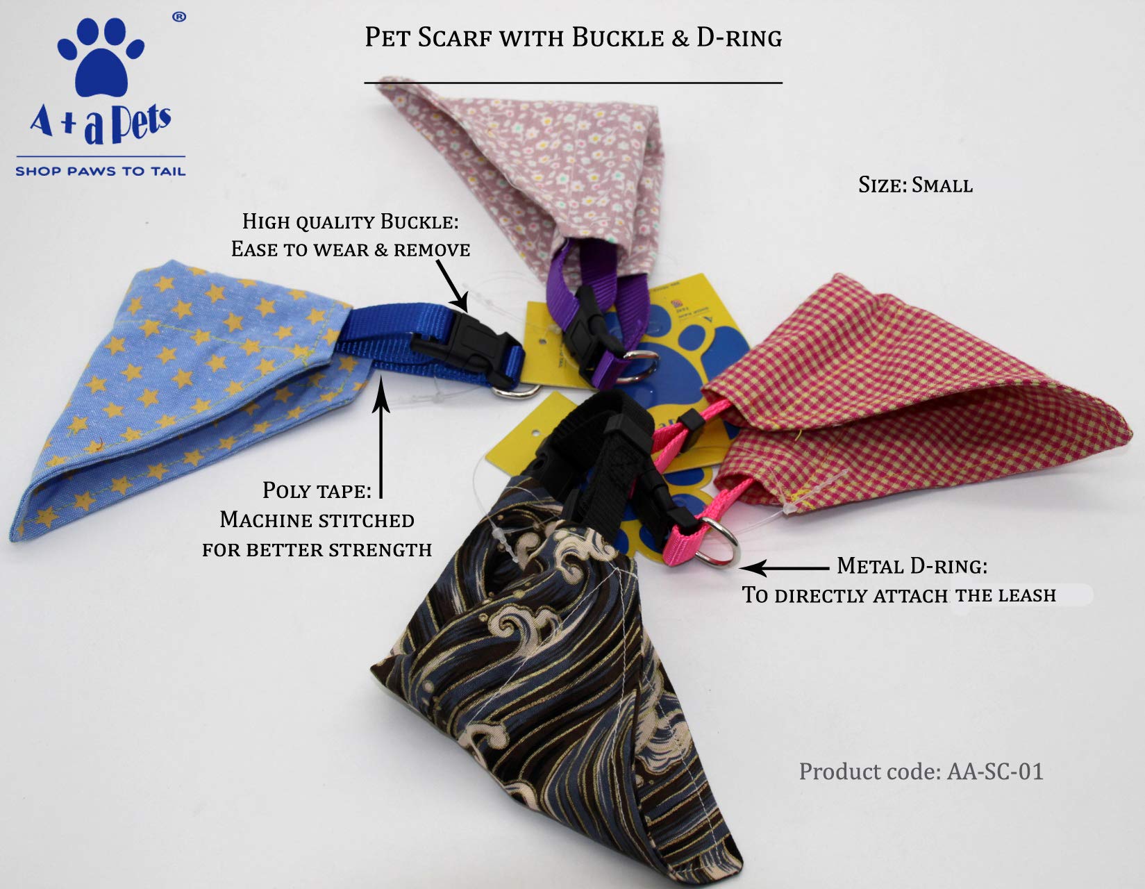 **A+a Pets Adjustable Cute Pet Collar Scarf – Breathable Soft Cotton Fabric with Metal D-Ring Buckle for Cats & Dogs (Petals Lilac, Medium) – Perfect for Daily Walks, Photo Shoots & Special Occasions**