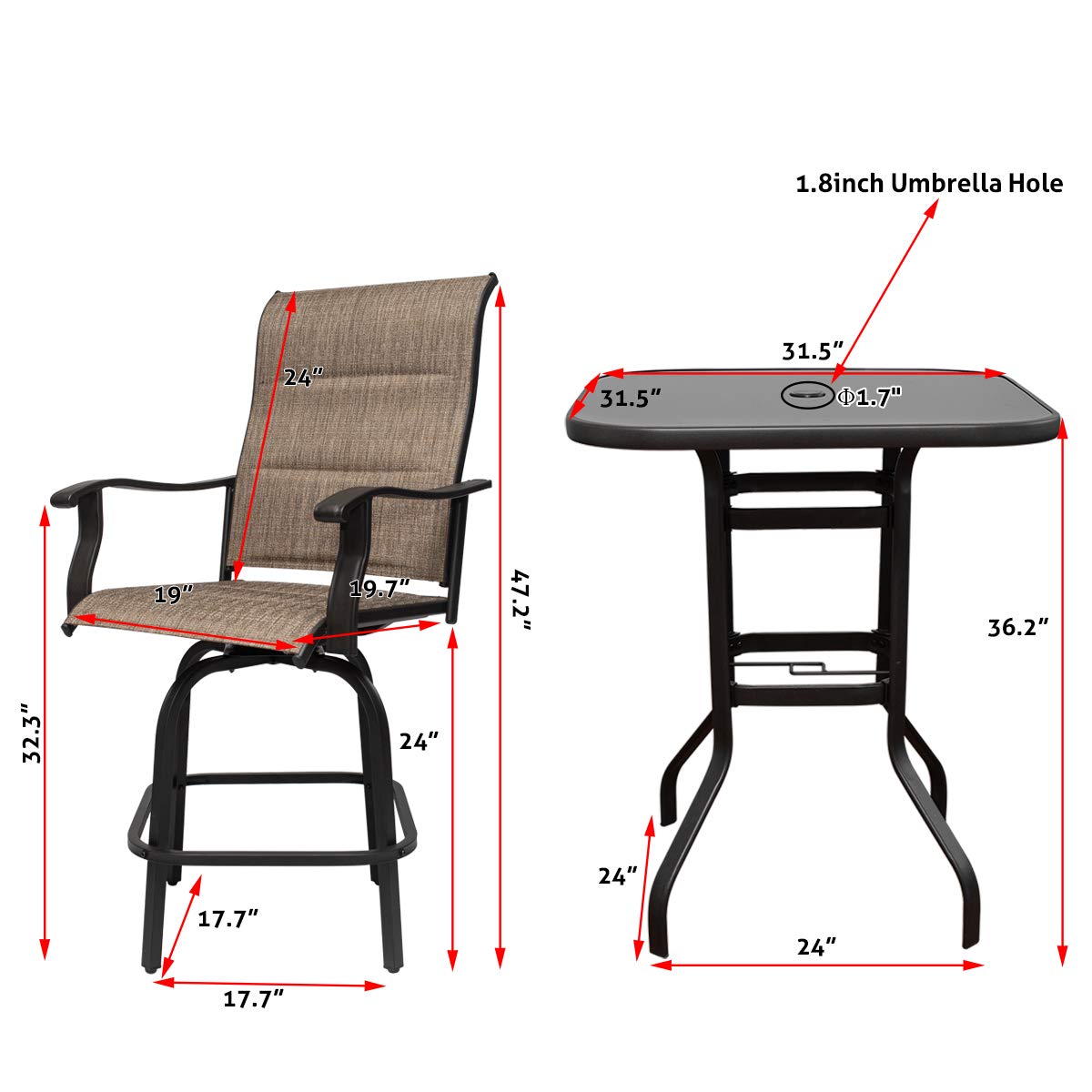 5-Piece Outdoor Bar Stool Set - High Back Textilene Swivel Chairs for Patio, Garden, Yard & Porch (24